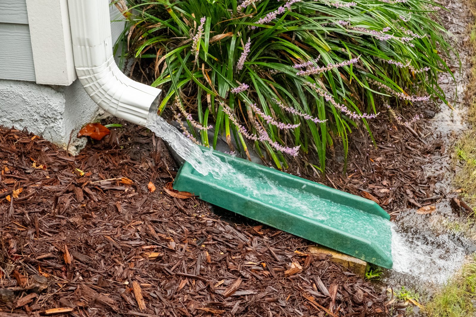 Scooping leaves and debris out of a clogged gutter